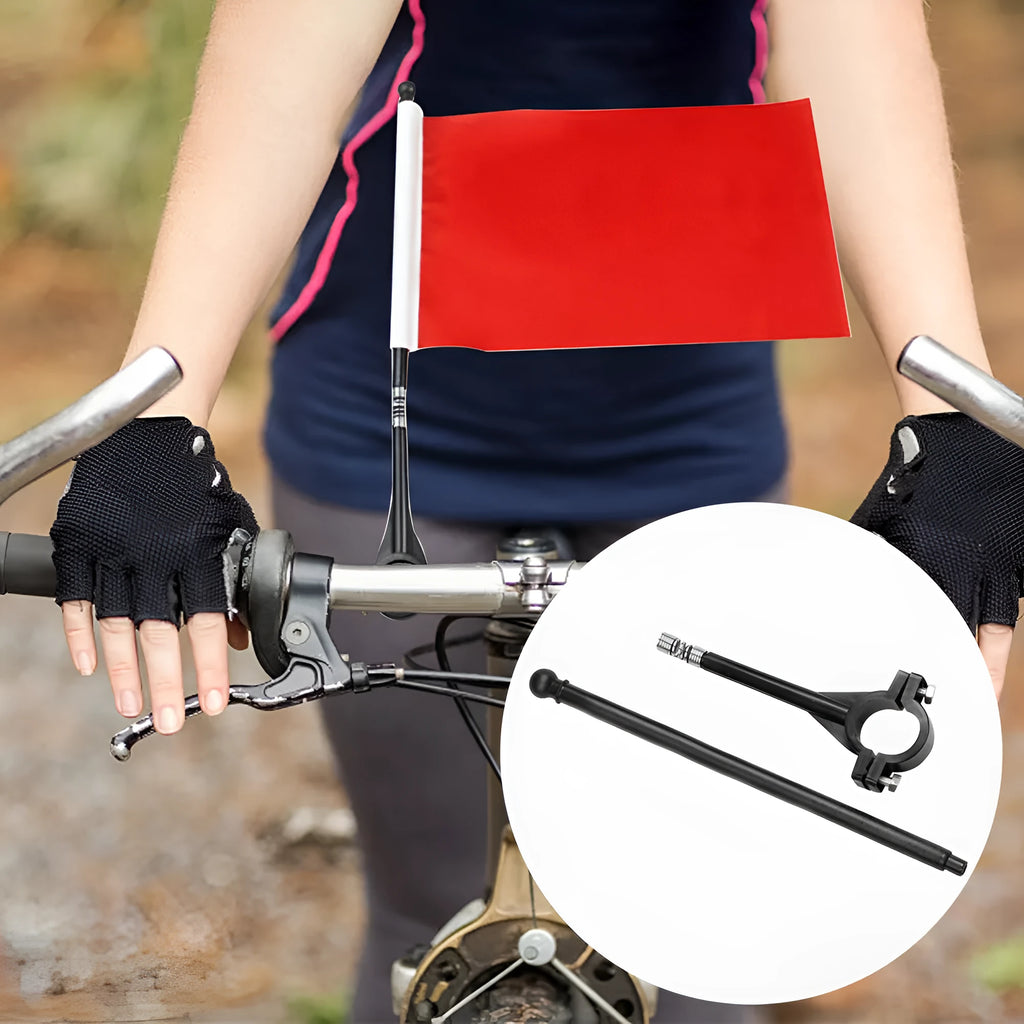 Cycling flag with square polyester fabric on plastic handlebar pole for promotional use