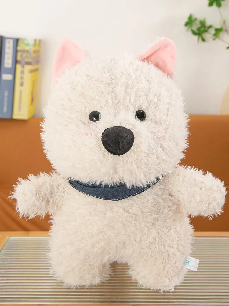 West Highland puppy plush toy in Scarf or Satchel Style, available in 25cm, 35cm, 45cm and 60cm heights