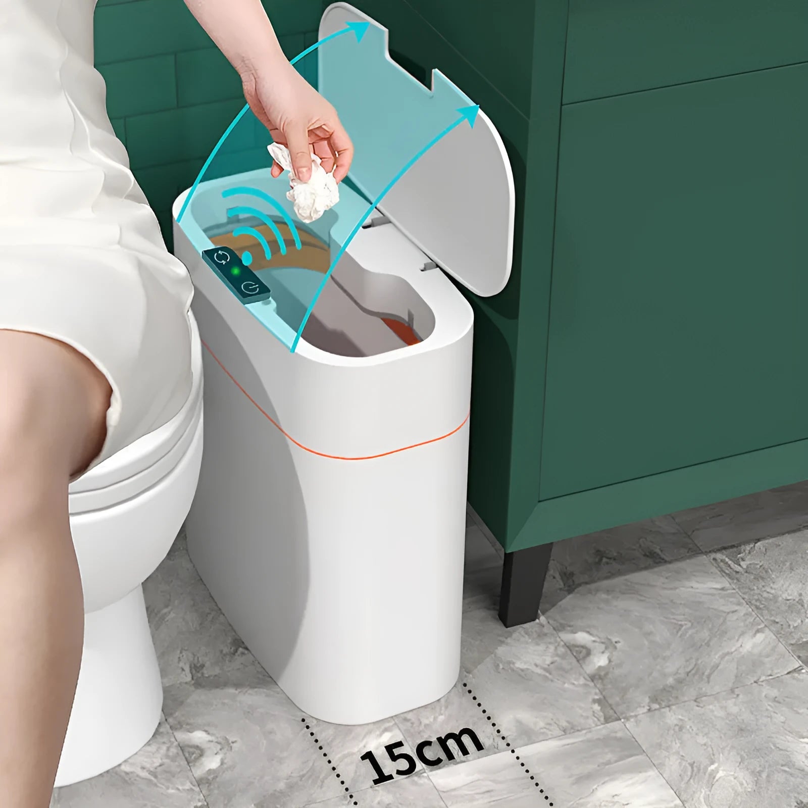 smart trash can with lid induction automatic dustbin in white