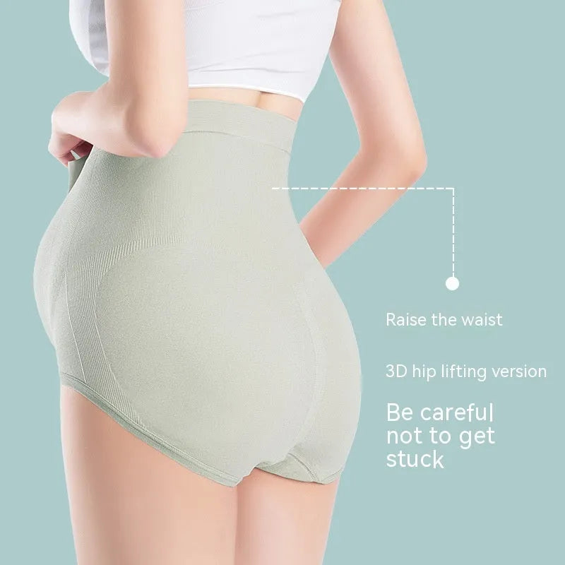 High waist seamless maternity underwear with cotton crotch in green, skin colour, light brown, or light grey.