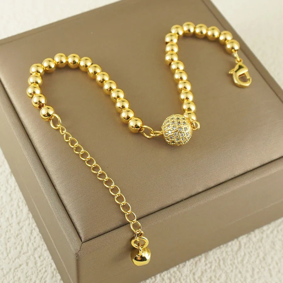 Arabic style women's copper bracelet with heart shape design and round zircon stone decorative elements