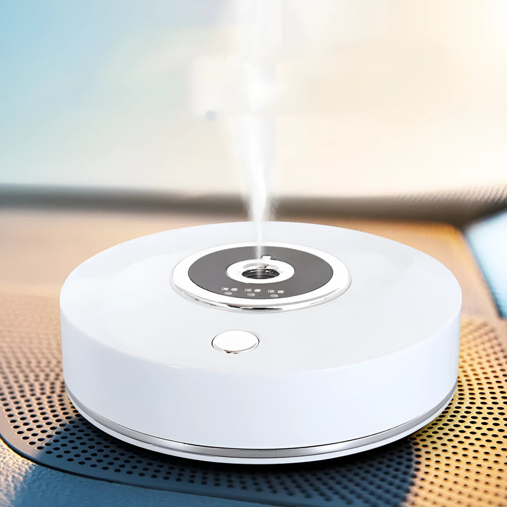 Plastic car diffuser with USB cable and anti-slip pad in black, grey and white colour options