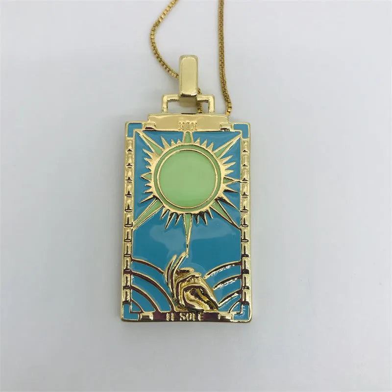 Copper plated retro oil painting pendant necklace with zircon, 5.3cm x 2.6cm pendant, 45+5cm chain, gold tone finish