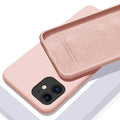 Liquid silicone phone case for iPhone in black, mint green, lavender grey, pink, and other colours