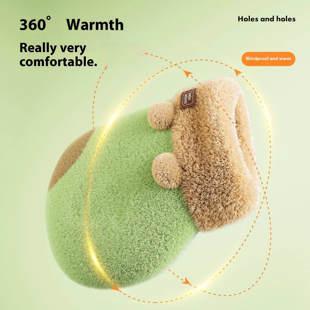 Plush closed cat sleeping bag in green honey pot design, L 45x38cm size, for indoor winter use