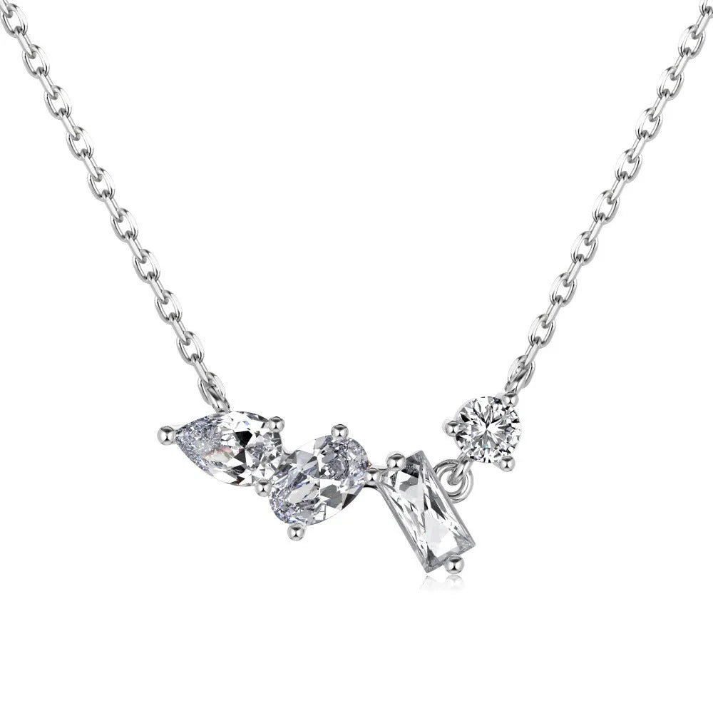 925 sterling silver geometric zircon necklace for women with electroplated finish in white zircon