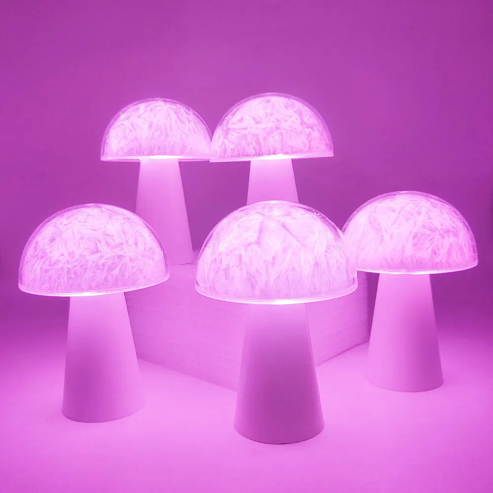 Mushroom-shaped remote control ambience light with RGB colours, measuring 9x9x13.5cm