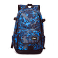 Classic blue and red nylon backpack with large capacity and padded straps.