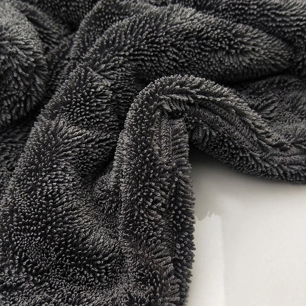 Gray microfiber car wash towel 40x40cm folded on white background