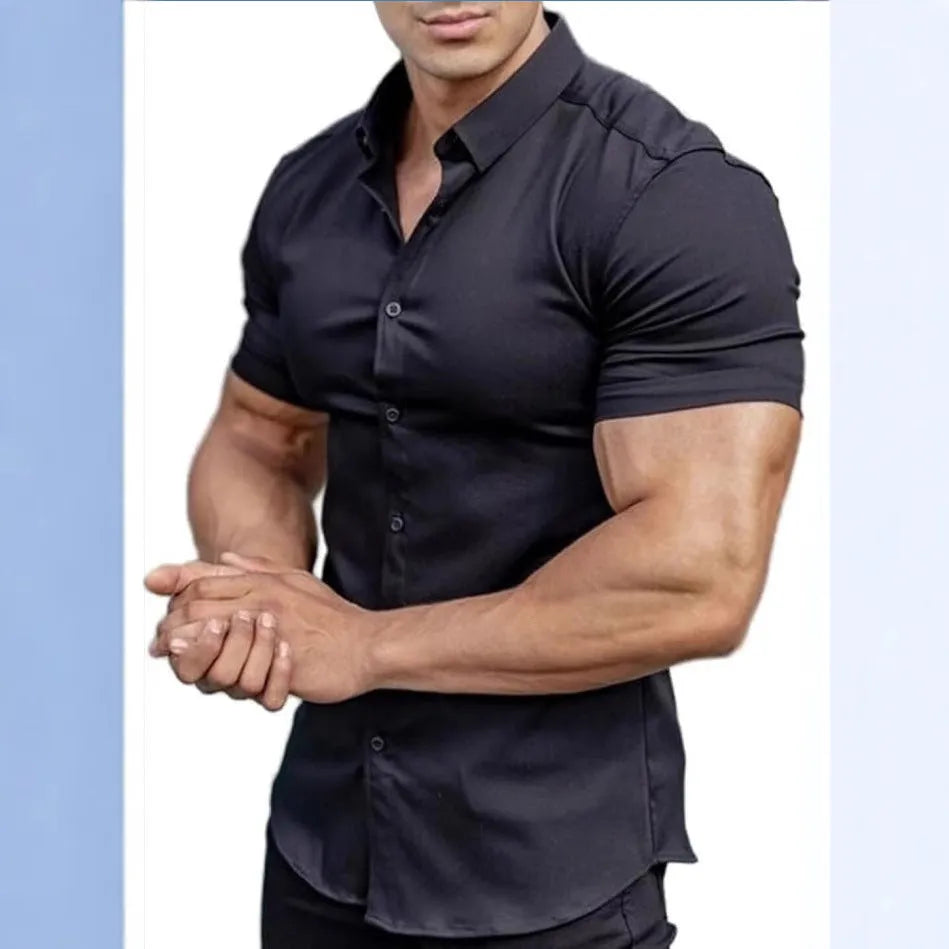 Men's short sleeve casual printed collar shirt in brown, available in sizes S to 5XL.