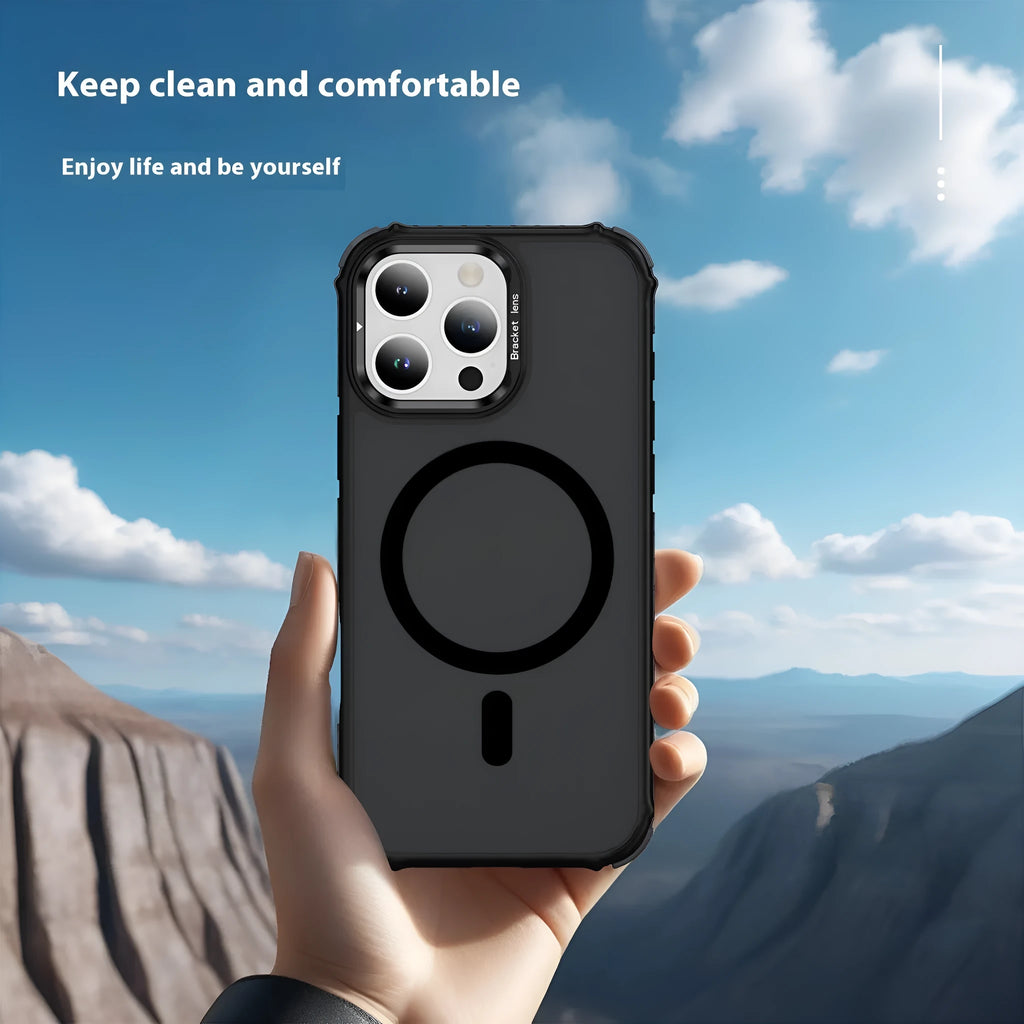 Magnetic skin-feel iPhone case in black, TPU PC anti-fall back cover with airbag corners and magnetic suction