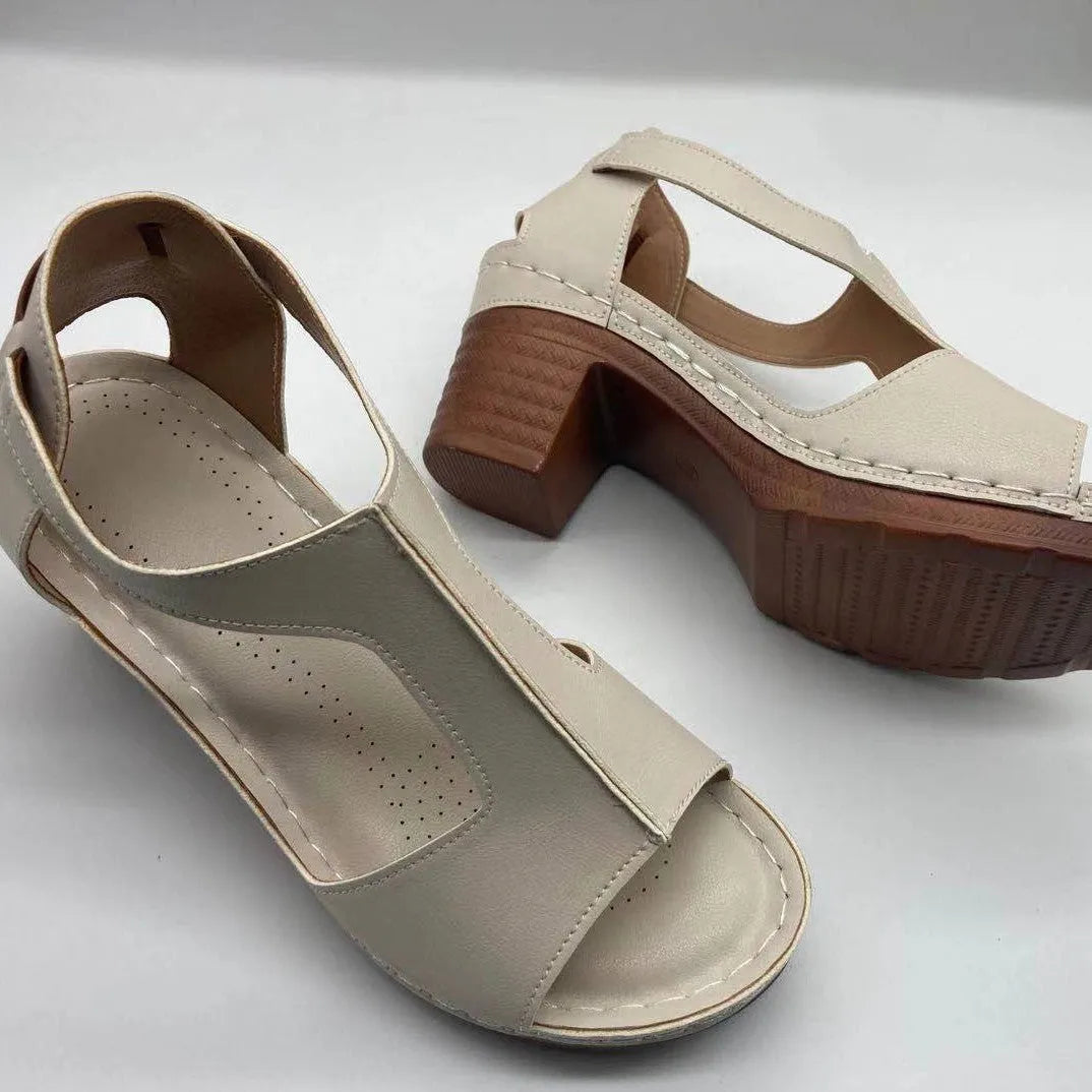 Plus size women's wedge sandals with peep toe open design and Roman style buckle in multiple colour options