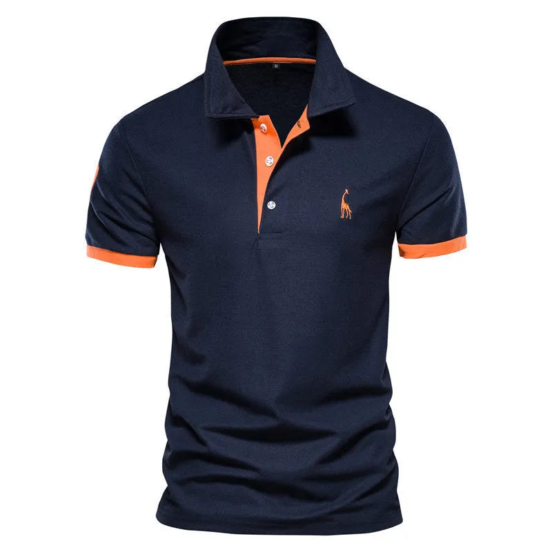 Men's slim fit embroidered short sleeve t-shirt in a cotton blend fabric.