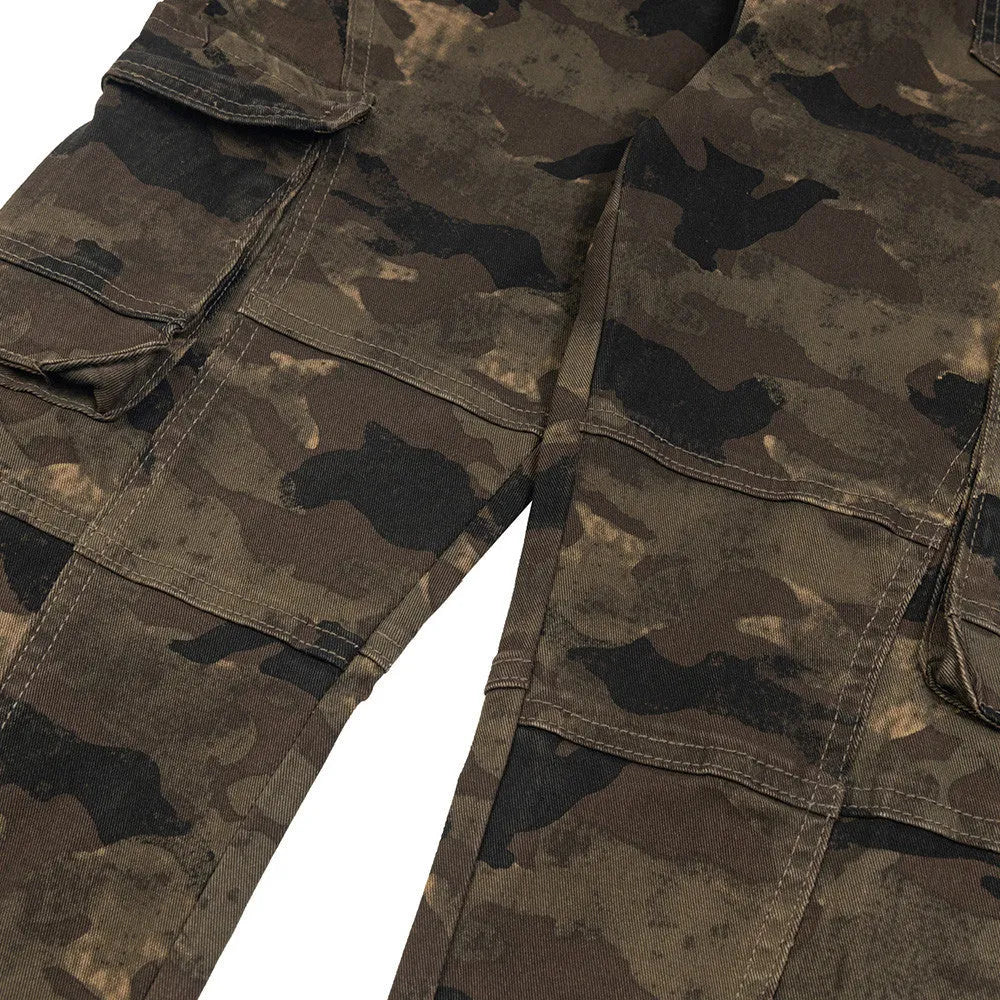 Men's camouflage denim trousers, mid waist, straight leg, cotton main fabric, sizes S to XL