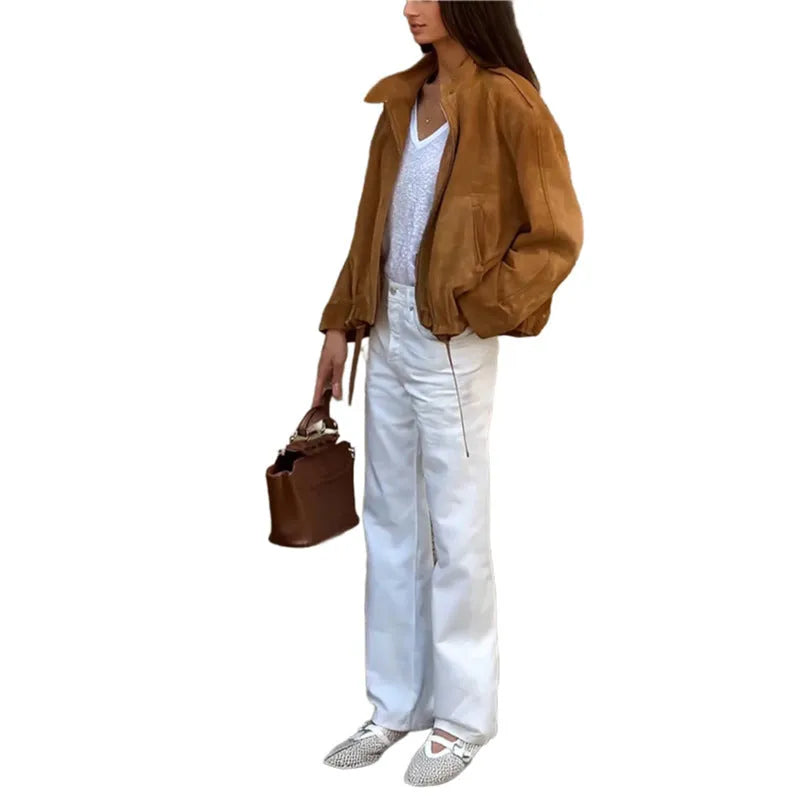 Men's solid colour retro loose-fit polyester jacket on a hanger