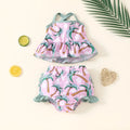 White polyester baby swimsuit two-piece set with shirt and shorts for spring beach use