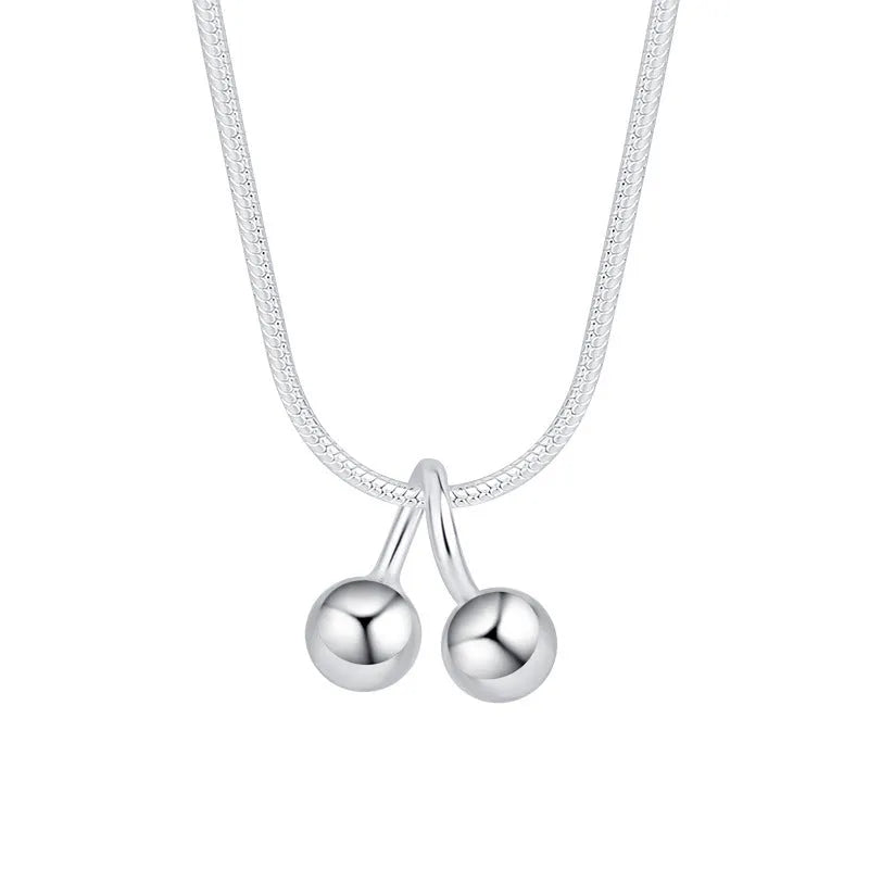Silver cherry necklace with 925 silver pendant on adjustable snake bones chain