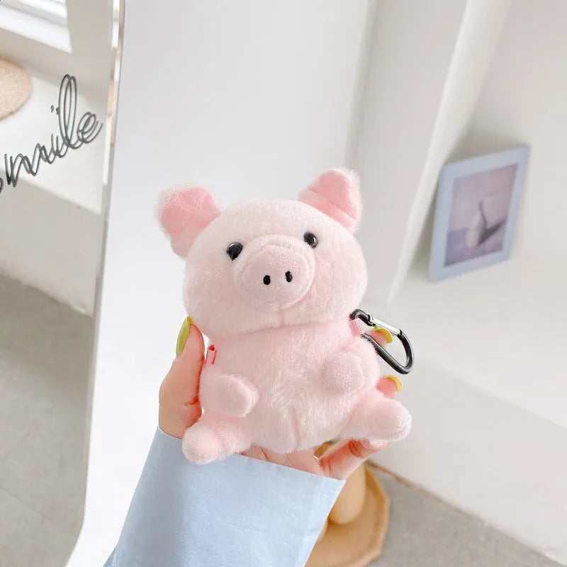 Pink pig cartoon plush earphone case for Apple AirPods 1 and 2, PC back cover shell with injection moulded design