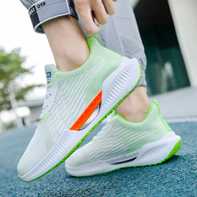 Men's blue casual mesh sports shoes with rounded toe and injection-moulded sole