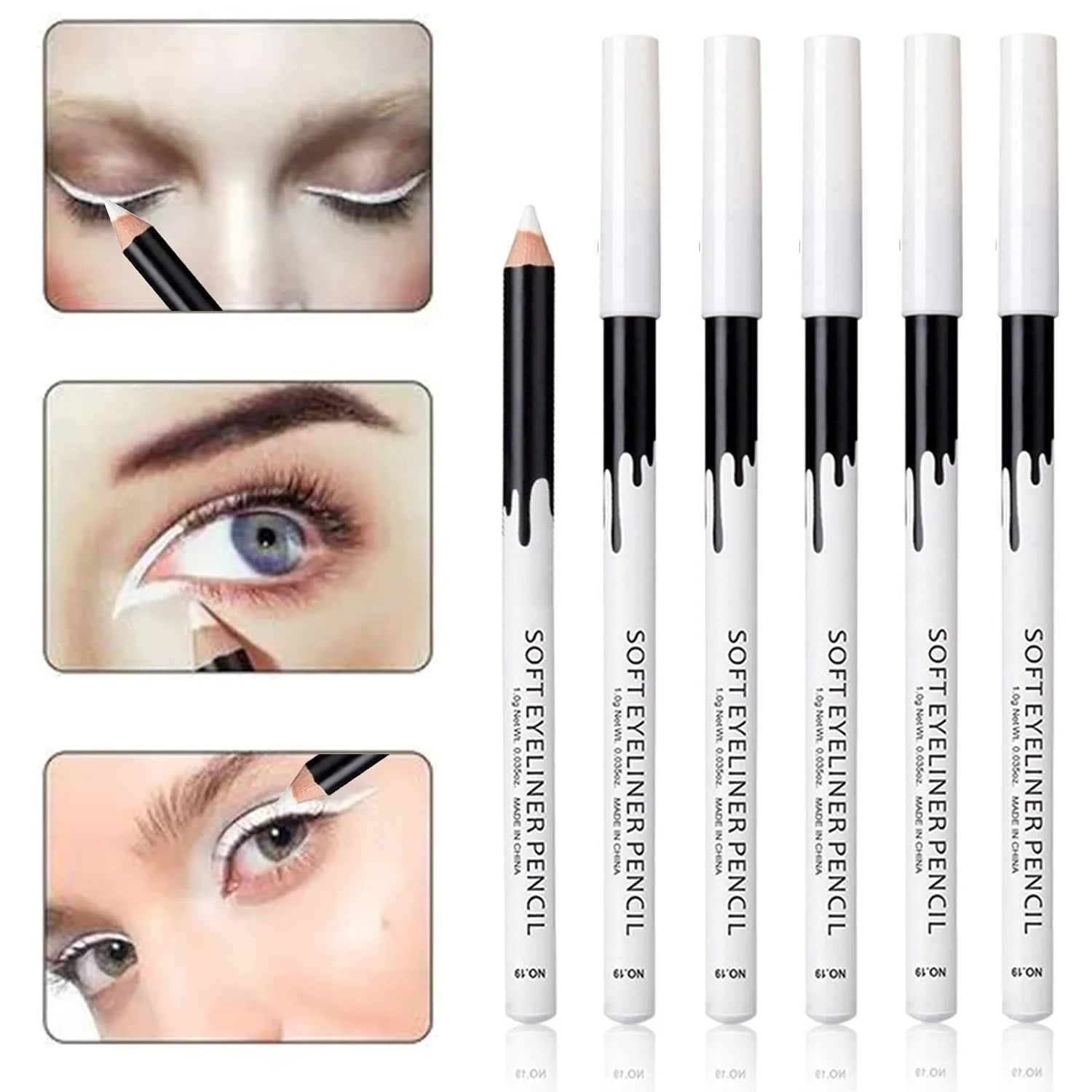 12 white and black waterproof eyeliner pencils with sharpener in retractable multi-purpose makeup set