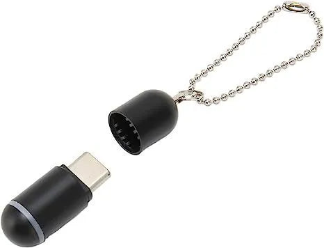 Black capsule infrared remote control emitter for smartphone with Lightning, Type-C, and Micro-USB interfaces