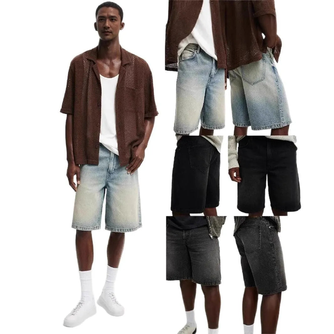 Men's loose fit straight leg jeans in light blue denim with traditional cotton construction