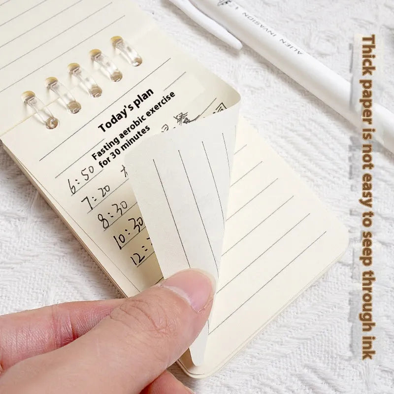 A7 small notebook 7.3x10.3cm with 80 sheets and 5-hole binding, shown in assorted colour styles.
