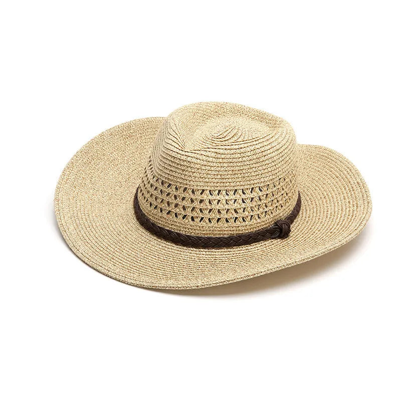 Men's foldable straw sun hat with wide brim in mixed beige colour