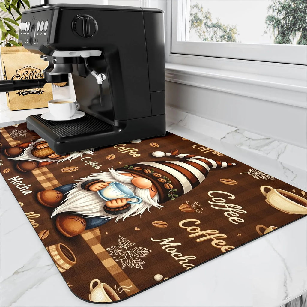 PVC kitchen countertop draining pad in square shape for coffee maker and mug, K Coffee Time colour