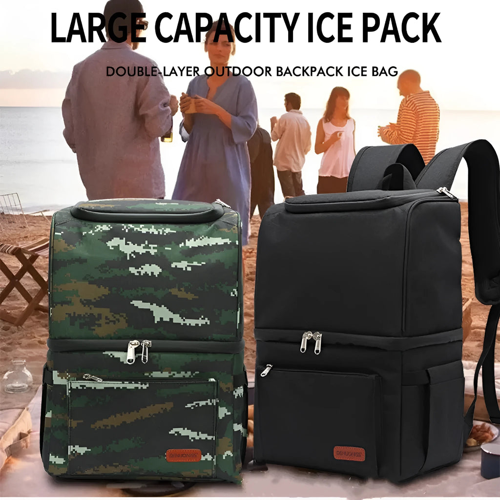 Double layer insulated picnic backpack in blue colour with adjustable straps and main compartment