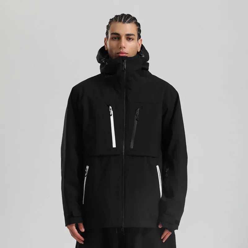 Waterproof padded breathable loose ski coat in khaki, front view, unisex design for snow sports