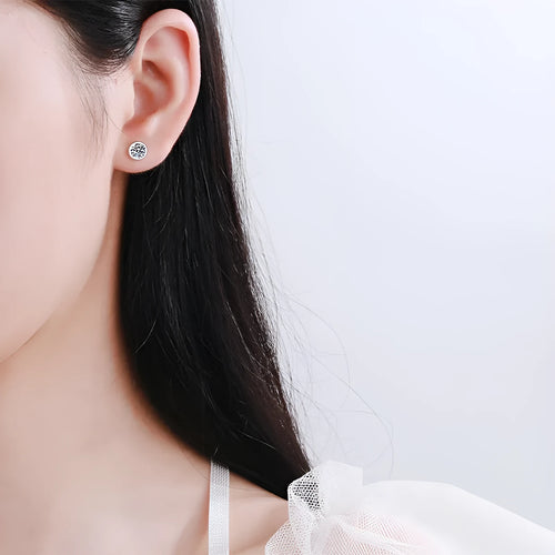 925 sterling silver Pt950 gold plated women's earrings with moissanite or zircon stones in geometric design