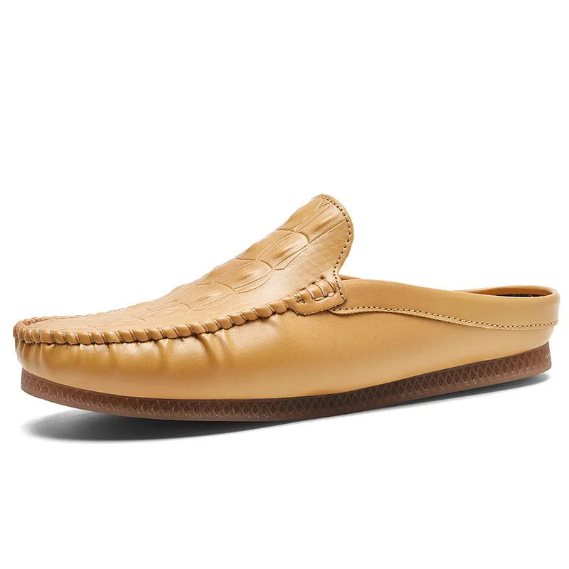 Men's black, grey and yellow breathable gommino semi-slippers with rubber sole