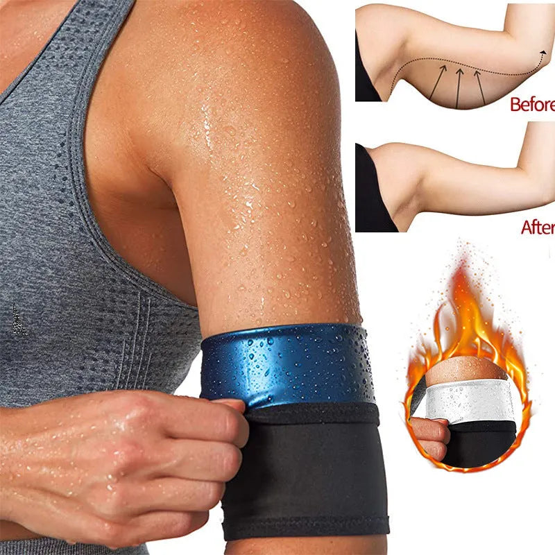 Adjustable sports arm band sweatband in black red and blue colours for yoga and fitness training with multiple size options