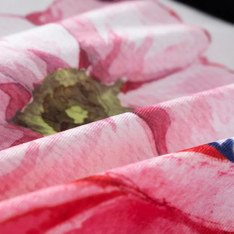 Ice silk men's boxer shorts with floral print, showing mid waist fit and breathable polyester fabric.