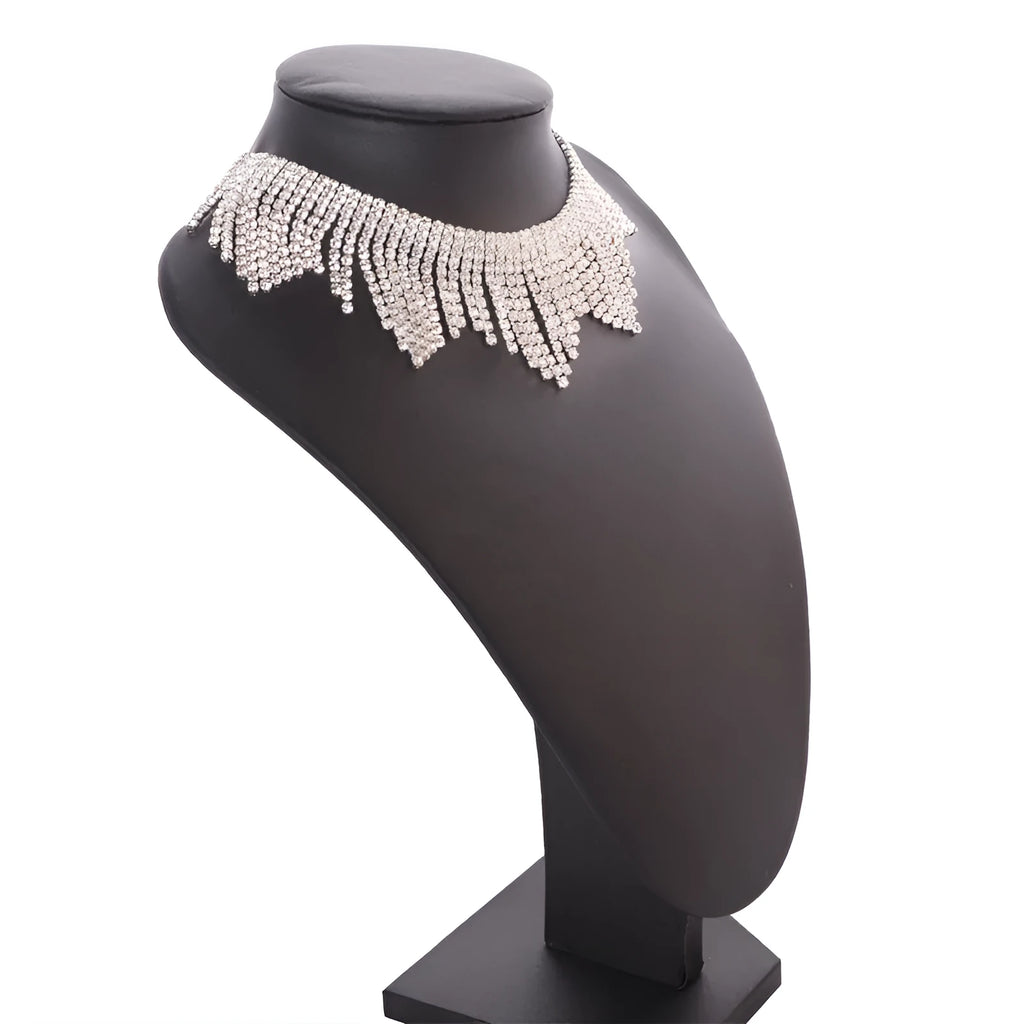 Neck Elements alloy necklace with tassel diamond pendant on box chain in gold colour
