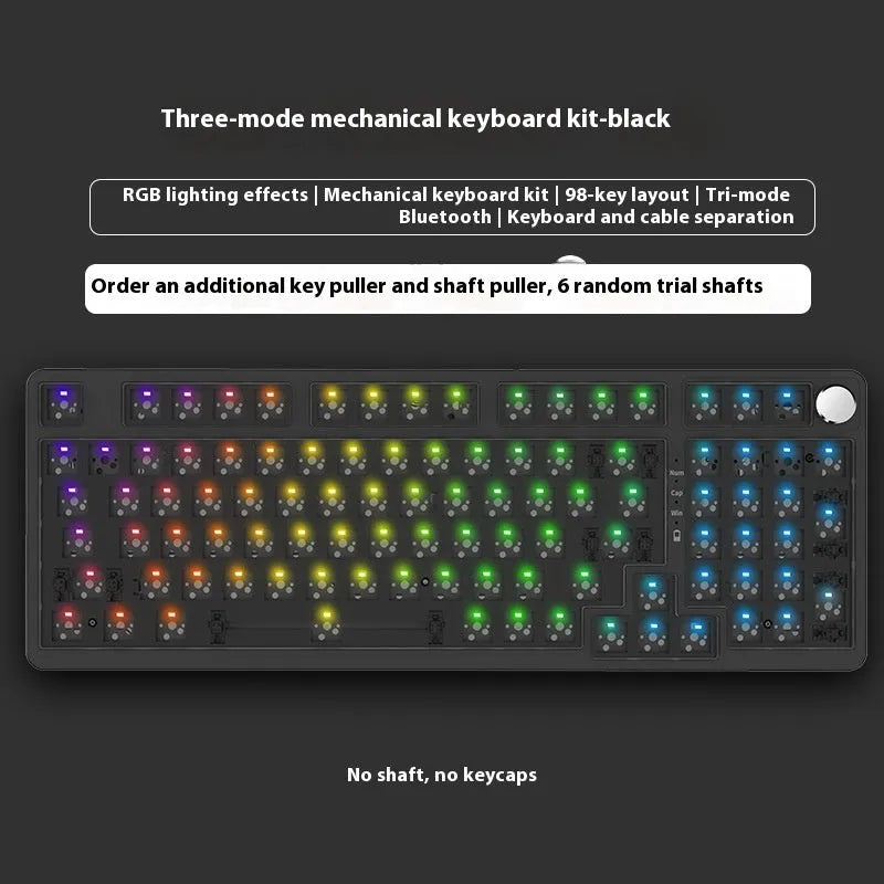 98-key wireless Bluetooth mechanical keyboard kit with metal control knob and multiple colour options