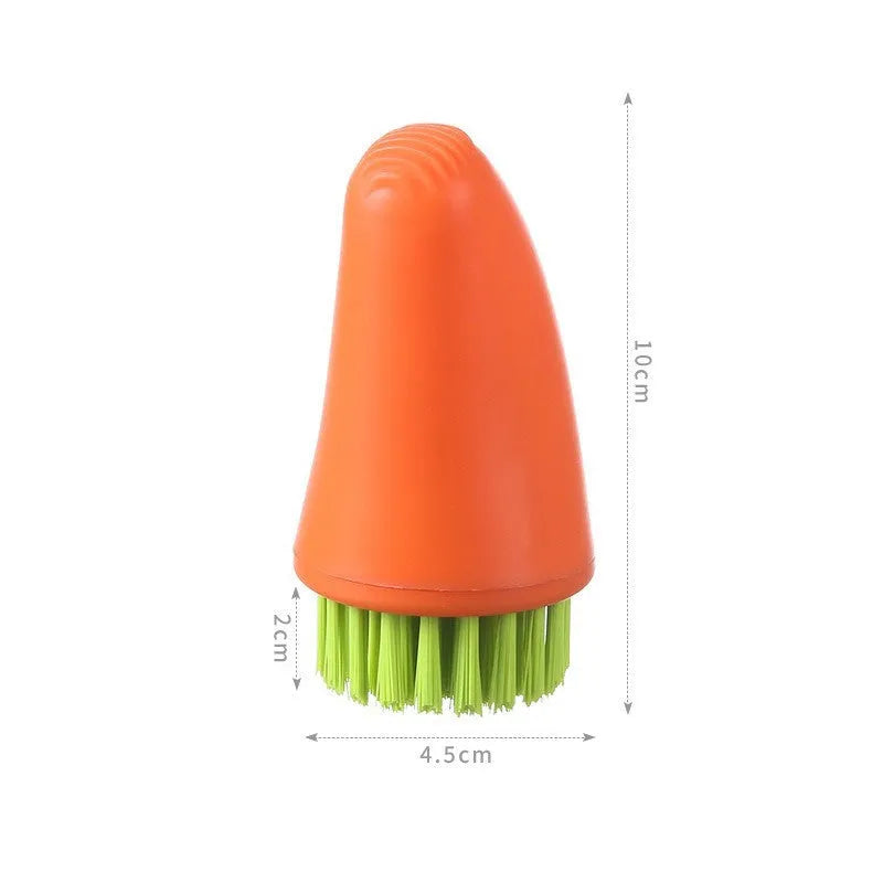 Carrot-shaped orange kitchen brush with nylon bristles for cleaning vegetables