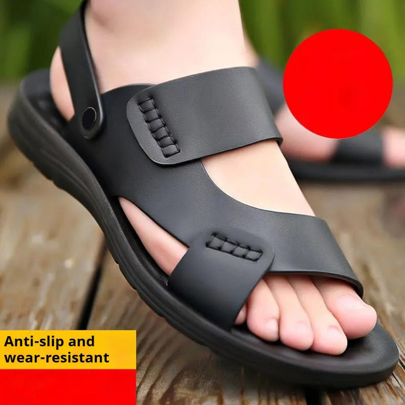 Men's brown and black waterproof plastic casual sandals for beach wear