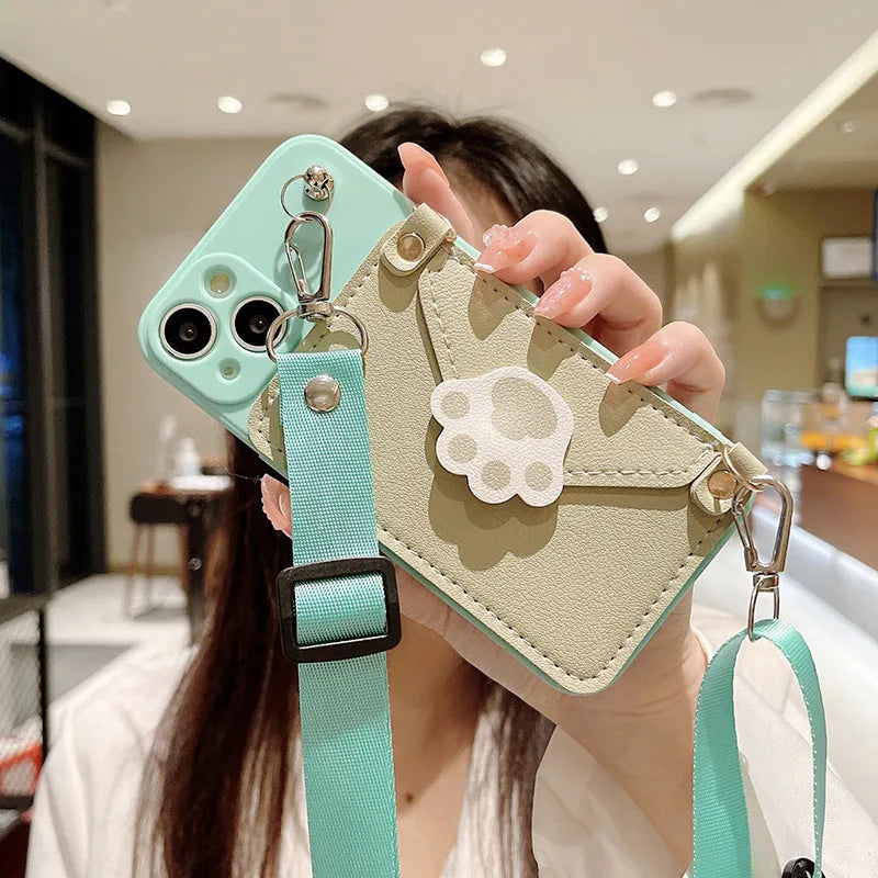Cat's Paw TPU crossbody phone case drop-proof protector in black for iPhone
