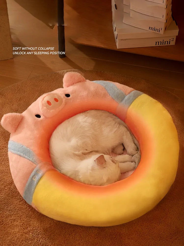 Yellow 56cm square warm winter cat bed with 13cm low sides for kittens and cats
