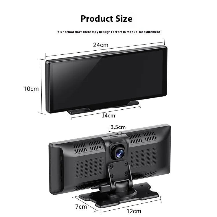 10-inch car smart screen with Carplay navigation and integrated front and rear driving recorder on a dashboard
