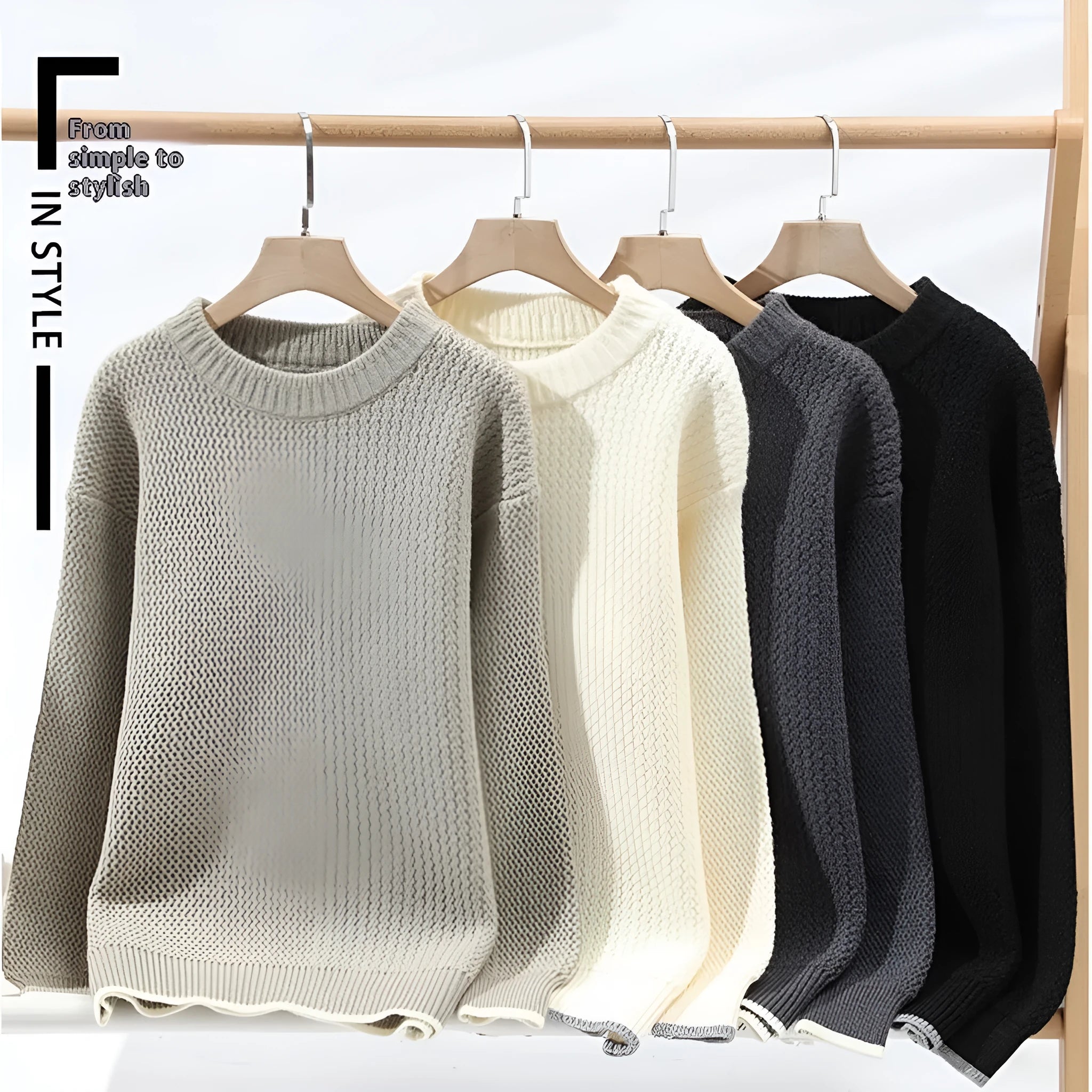 Men's loose fit round neck pullover sweater in polyester blend fabric for autumn casual wear