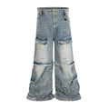 Black washed-out cotton detachable overalls with multiple pockets on a hanger.