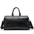 Men's black leather tote bag with single strap showing 44cm length measurement