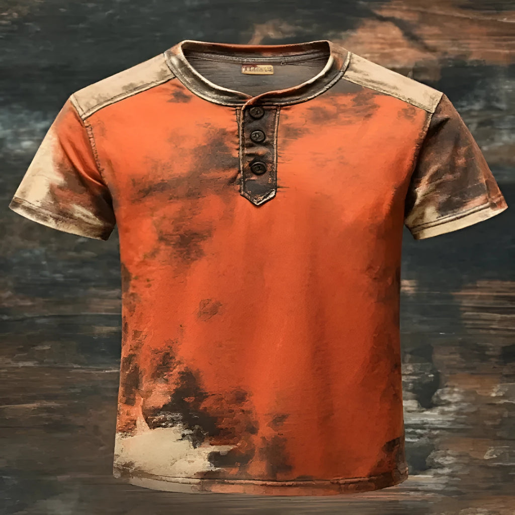 Men's orange button short sleeve pullover top, polyester fibre, casual sports style, sizes S to 6XL