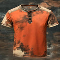 Men's orange button short sleeve pullover top, polyester fibre, casual sports style, sizes S to 6XL