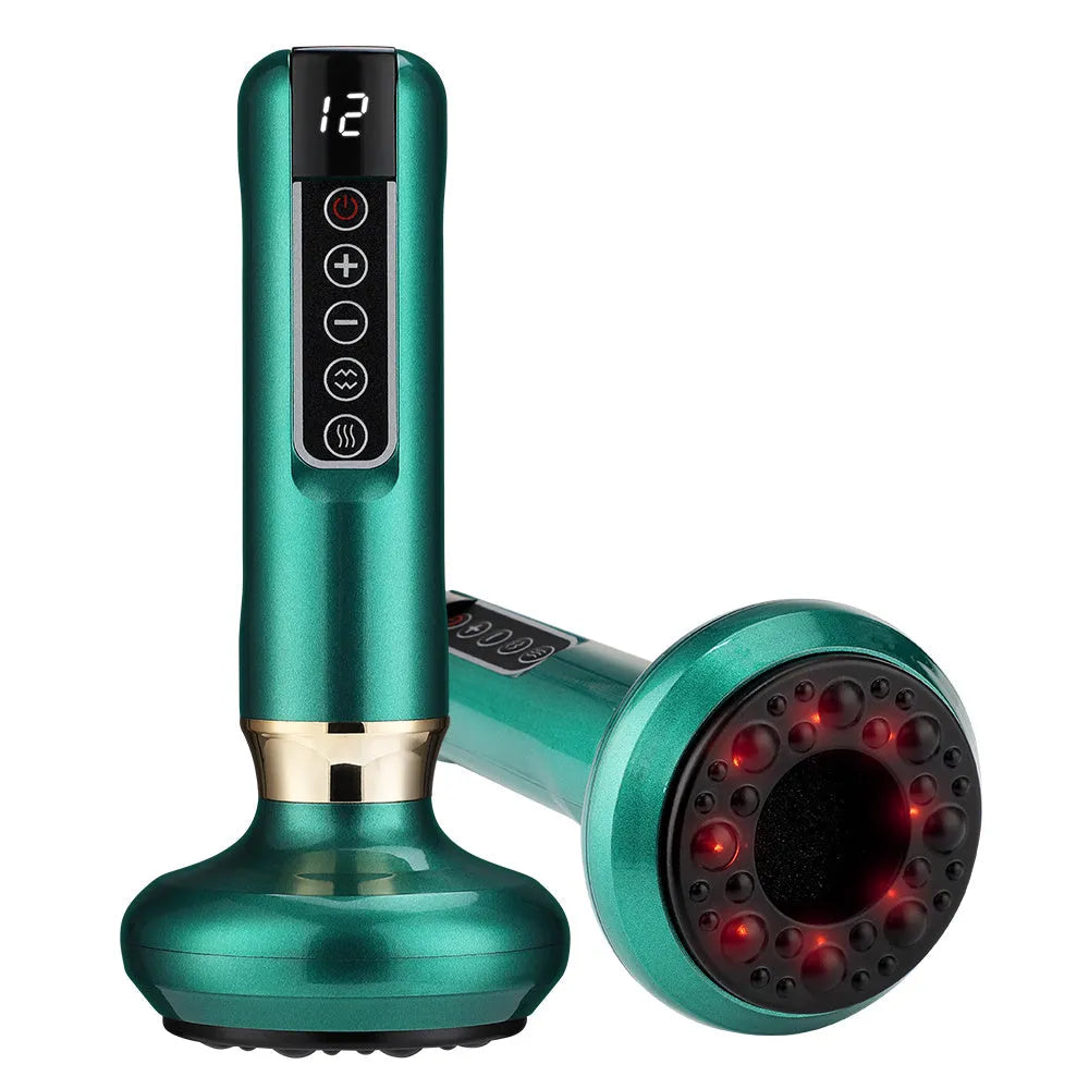 Green electric vacuum cupping massager with USB charger and adjustable suction settings