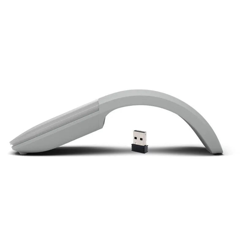 Black folding Bluetooth wireless mouse showing compact 131.2mm design with touch surface