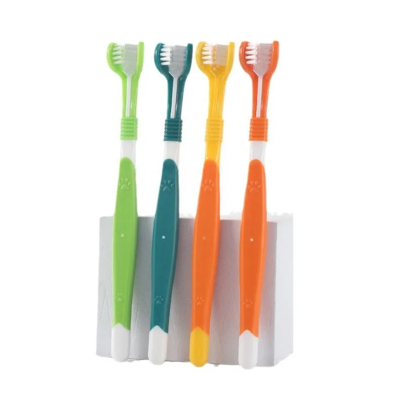 Plastic nylon pet toothbrush for dogs and cats, single sealed-bag pack, six colour options